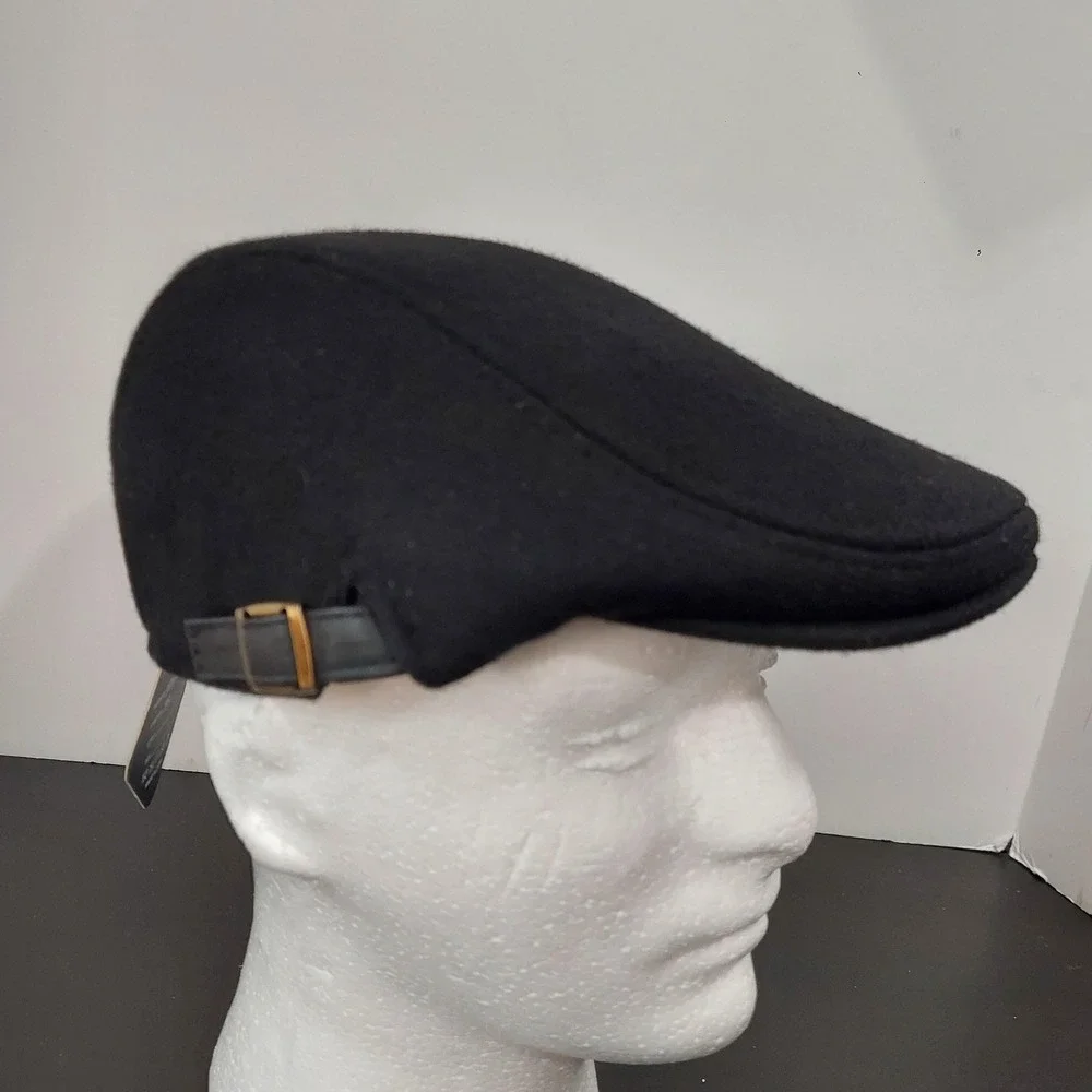 GEDISEN Hat Cap Mens One Size‎ Black Flat Cap Adjustable Wool Blend Lined